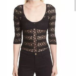 Cinq A Sept Black Lace Marla Silk Combo Bodysuit Size Small